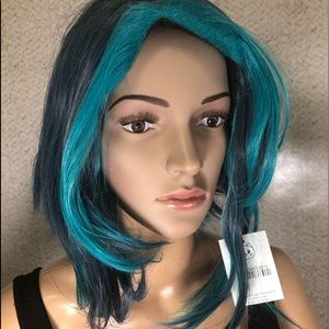 Cosplay or Halloween gray grey and turquoise short synthetic wig Genshin Impact